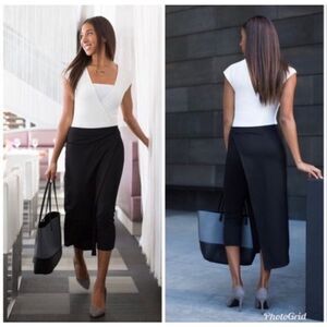 Betabrand Midi skirt Sassiest Pants Large Long Black Stretch Pull On Crop Capri